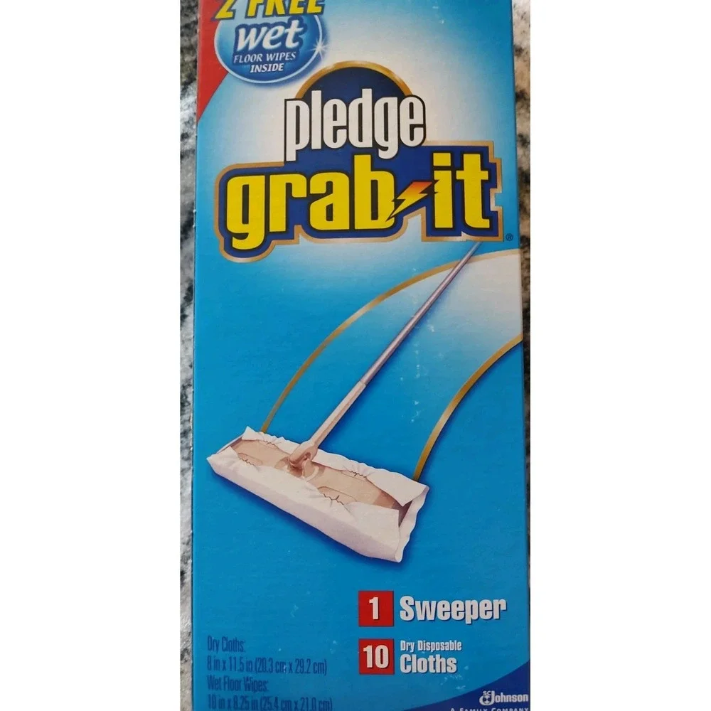 Pledge GRAB IT Sweeper with 10 Dry Cloths and 2 Wet Floor Wipes Unscented NOS